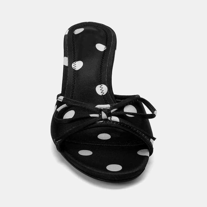 Black Polka Dot Design Summer Women High Heels Sandals Bow Decoration Open Toe Chic Party Stiletto Plus Size Ladies Mules Shoes K260311
