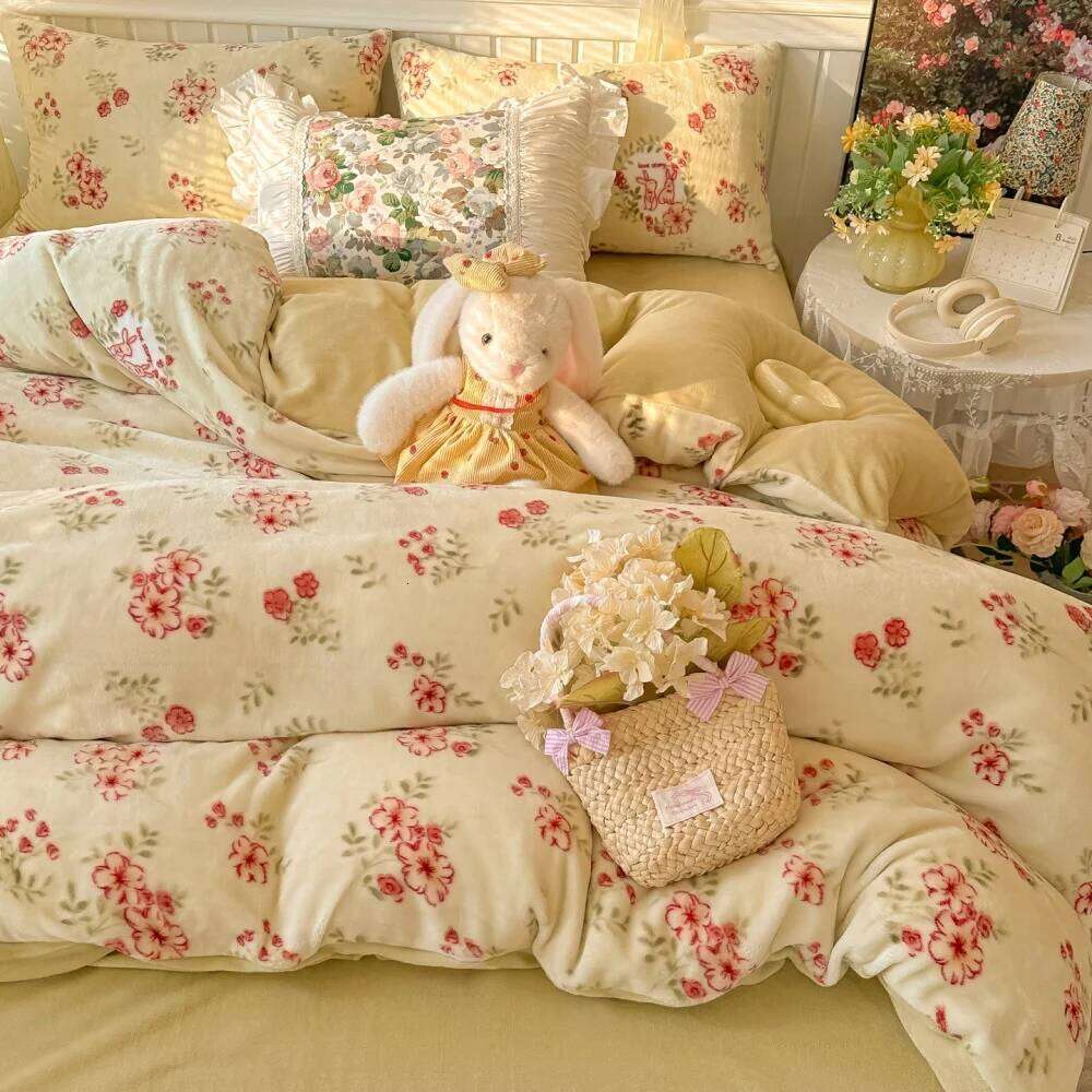 New Printed Thicken Milk Coral Fleece Bedding Soft Winter Warm Bedroom Decor Quilt Cover Bed Sheet Pillowcase Four-Piece Set H260311 - view 3
