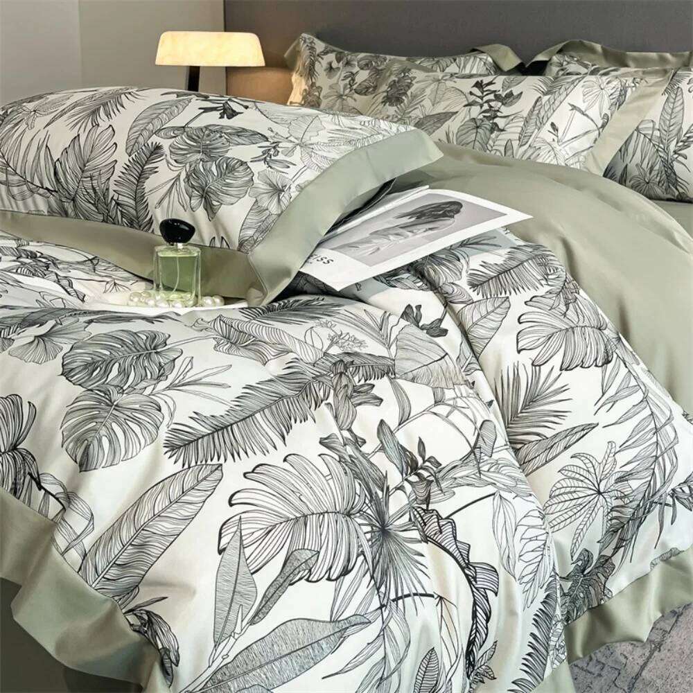 Light Duvet Satin Silk Cover Bed Sheet Pillowcase Queen King Size Four-Piece Silky Coolling Bedding Set H260311