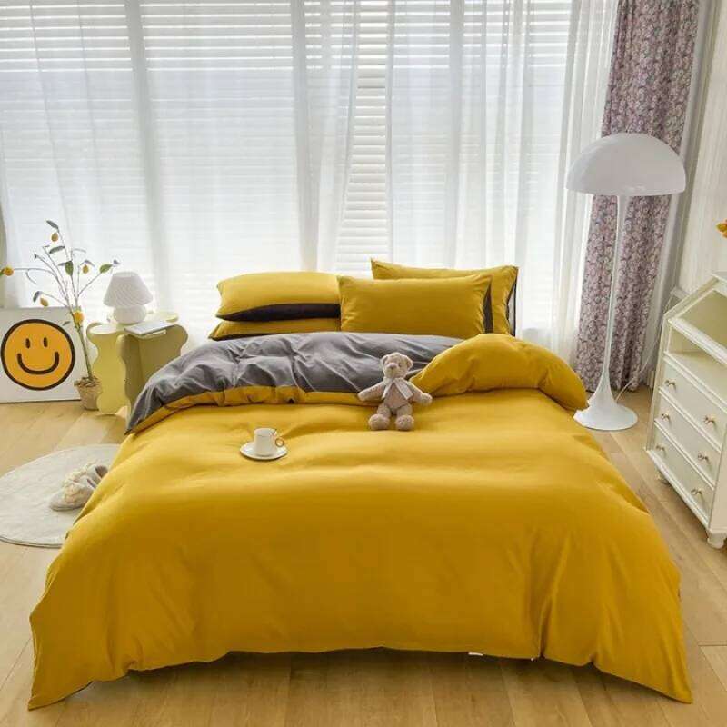 2025 new solid color household four-piece set, polished quilt cover, bed sheet, student dormitory three-piece set H260311