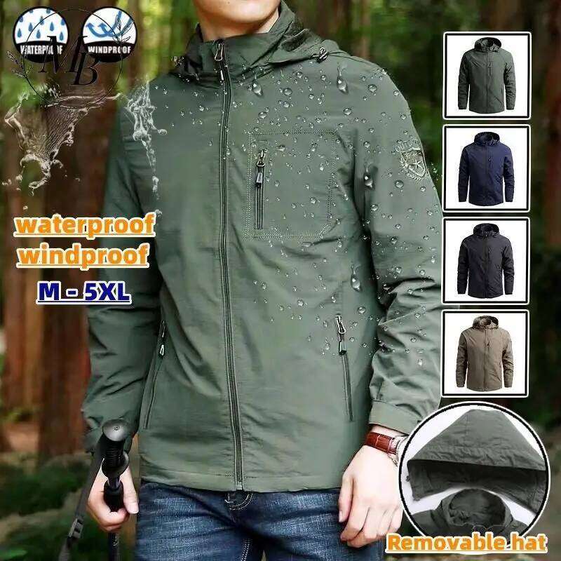 Spring Men Outdoor Waterproof Jacket Plus Size Windbreaker Rain Coat Breathable Fishing Camping Tactical Jackets Male Clothing 26H0311