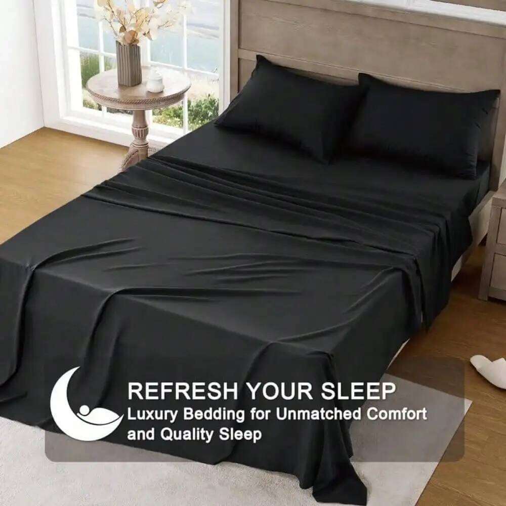 Ultra Soft Sheets- 3/4 Pieces Hotel Bed Sheets Deep Pockets Easy Care Cooling & Breathable - H260311
