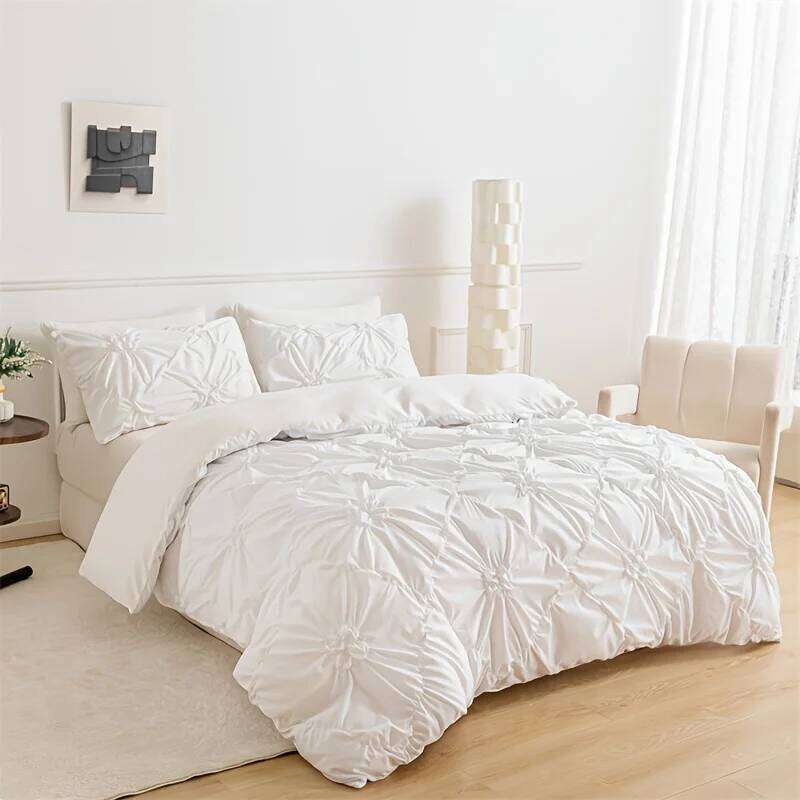 3 pieces of simple plain color fabric 100% polyester fiber quilt covers, soft with heart-shaped jacquard patterns H260311