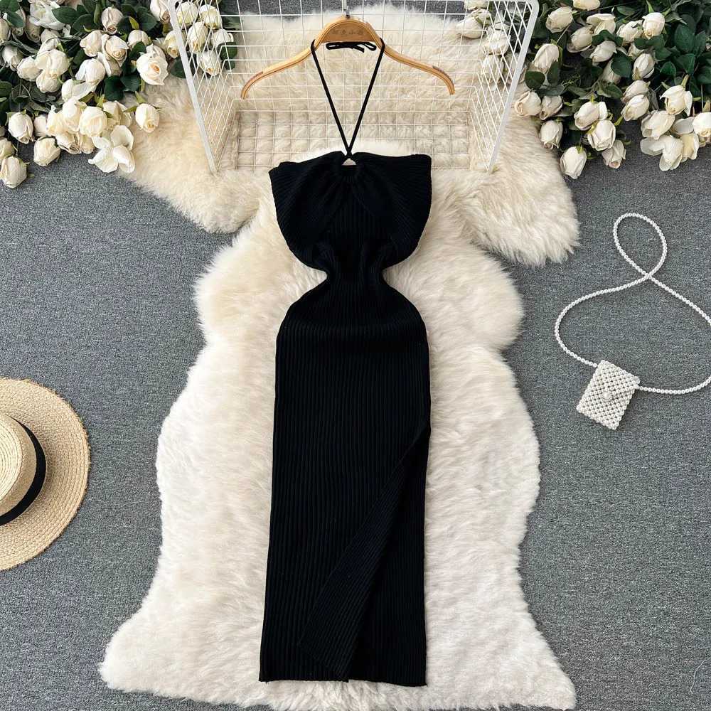 YuooMuoo Chic Fashion Sexy Package Hips Split Knitted Summer Dress 2025 Women Slim Elastic Bodycon Party Dress Streetwear Outfit M260311