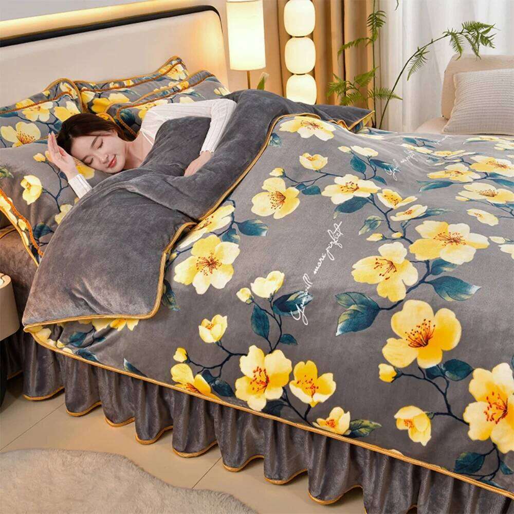 Milk Velvet Bedding Winter Thickened Class A Quilt Warm Fleece Anti-Static Duvet Cover Bed Sheet Four-Piece Set H260311