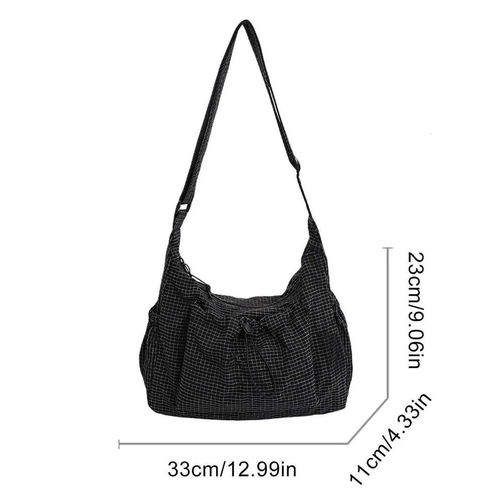 Women Checkered Sling Nylon Drawstring Crossbody Large Capacity Pleated Cloud Shoulder Bag Shopping Date Handbag XJ260311