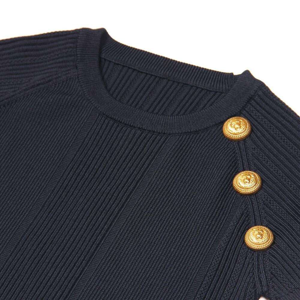 SML High Quality Three Color Fashion Elastic Knitted Solid Shoulder Button Sleeve Pullover Short Slim Fit Women's Top