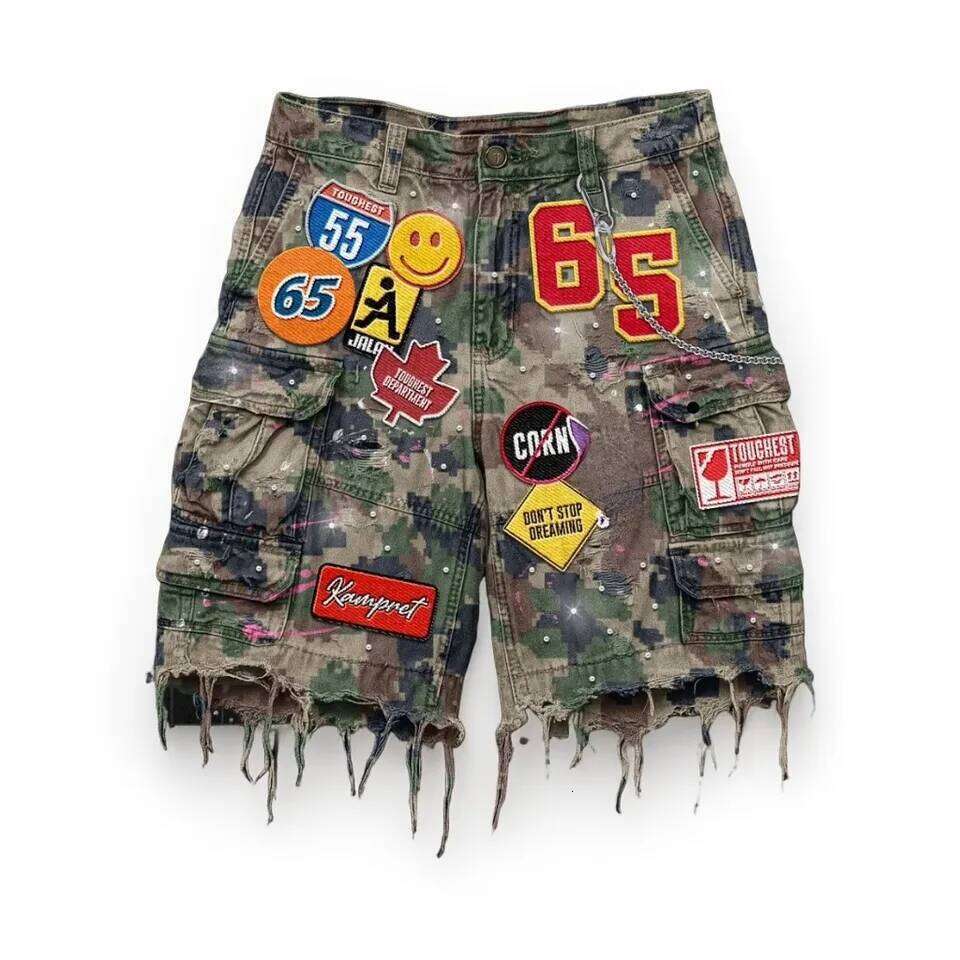 Vintage Diamonds Graphic Baggy Denim New Goth Y2k Fashion Harajuku Casual High Waist Wide Leg Shorts Streetwear