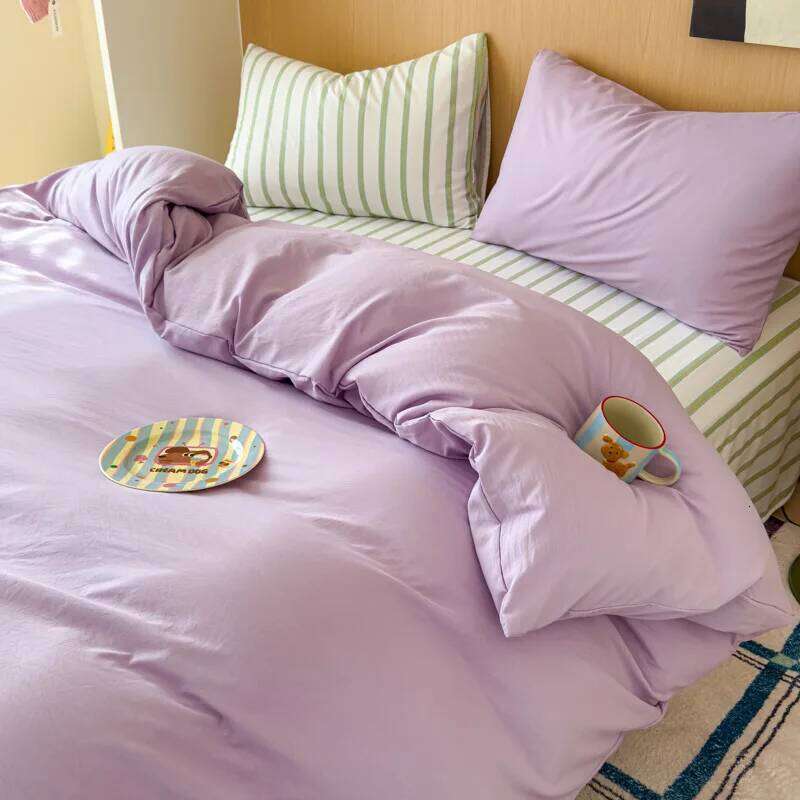 Ins Korean Purple Striped Bedding Sets 2025 New Duvet No Filler Bed Sheet one or Two Pillowcase Girl Comforter Cover Set H260311 - view 3