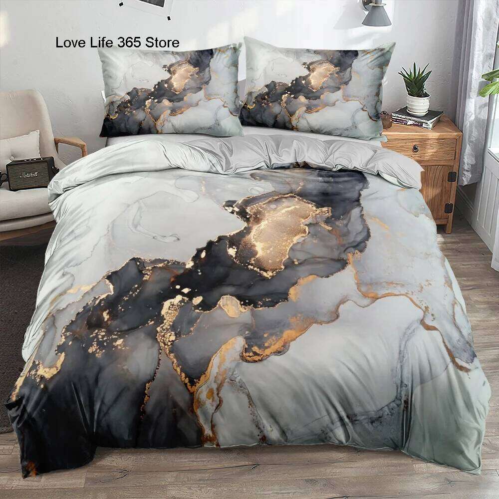 Classic 3D Marble Quilt Set Bedding Sets Comforter Covers Pillowcases 3-Piece Duvet Cover Linens Bed 140x200 Bedspreads H260311