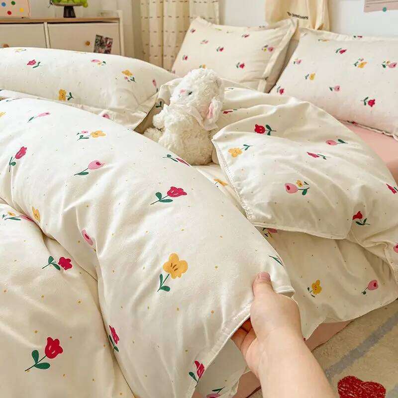 Cute Rabbit Bedding Set Flat Sheet Duvet Cover Pillowcases Single Double Queen Size Bed Linen Boys Girls Home Textile H260311