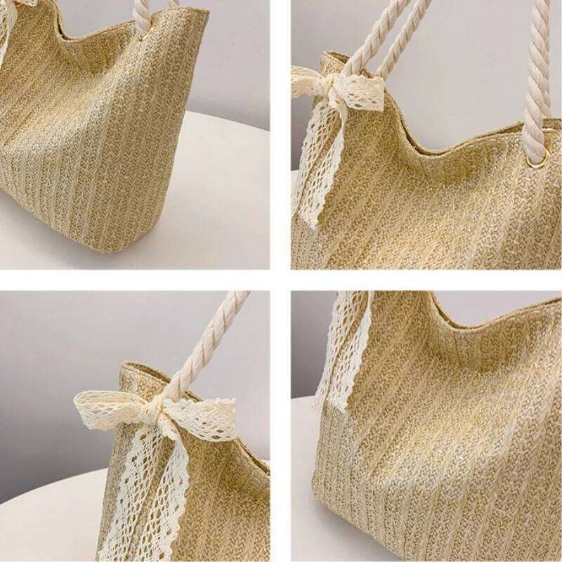 Summer Fashion Lace Ribbon Women Straw Shoulder Bags Large Capacity Handbags Casual Commuter Ladies Armpit Bag Tote XJ260311