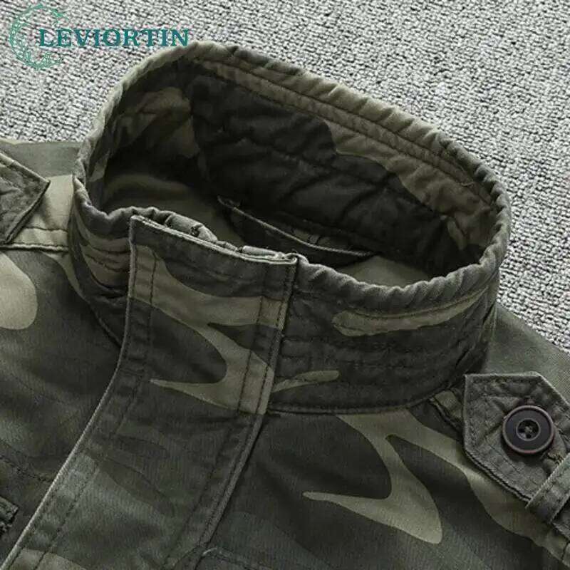 Autumn Men's Military Camouflage Cargo Multi-Pockets Heavyweight Cotton Outdoor Stand Collar Casual Workwear Jackets Man 26H0311