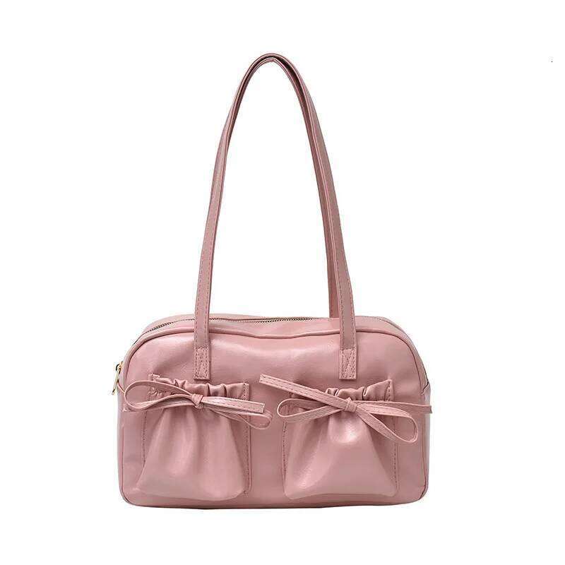 Sweet Bow Pleated Design Women Shoulder Bags Double-pocket Large Capacity Ladies Underarm Bag Solid Color Female Handbags Tote XJ260311