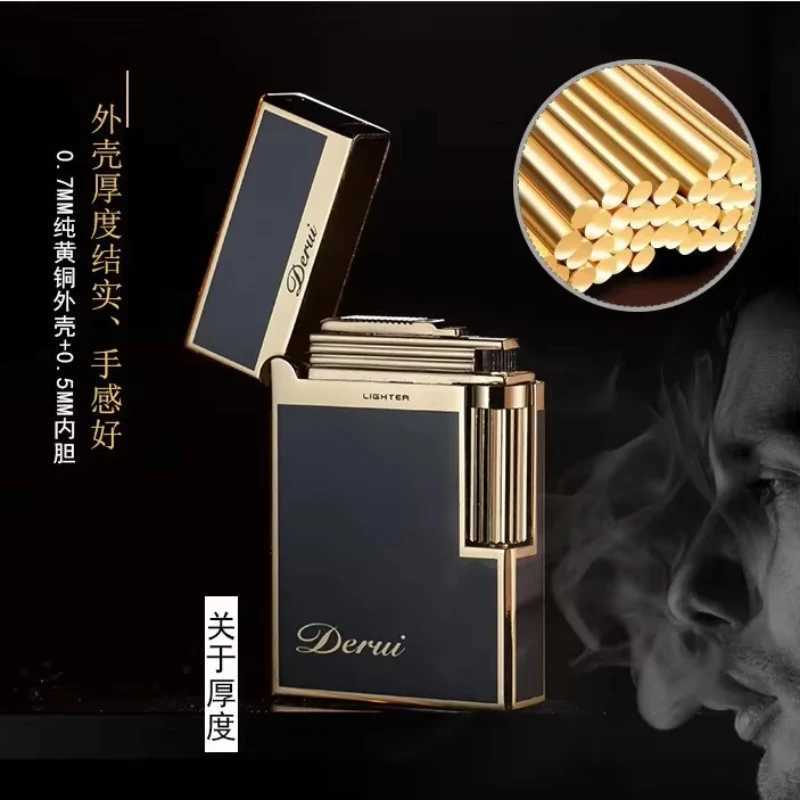 Derui Luxury Side Sliding Bright Sound Inflatable Butane Gas Lighter Metal Gas Open Flame Smoking Accessories Mens Gift Lighter N260311