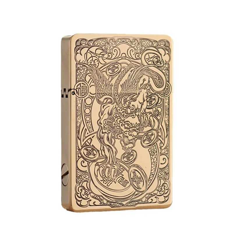 ZL8 Copper Ultra-thin Kerosene Lighter Constantine Pattern Personalized Engraving Grinding Wheel Lighter N2603111