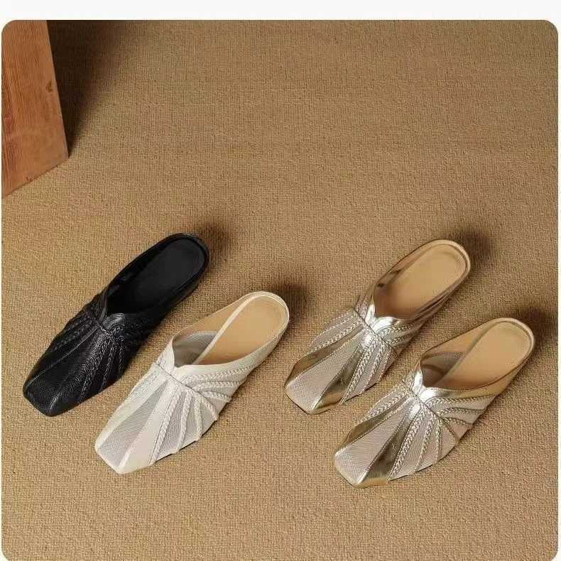 Womens Mesh Hollow Splicing Wedge Heel Mules Shoes Summer Cool and Comfortable Breathable Inner Height Increase Baotou Slippers K260311