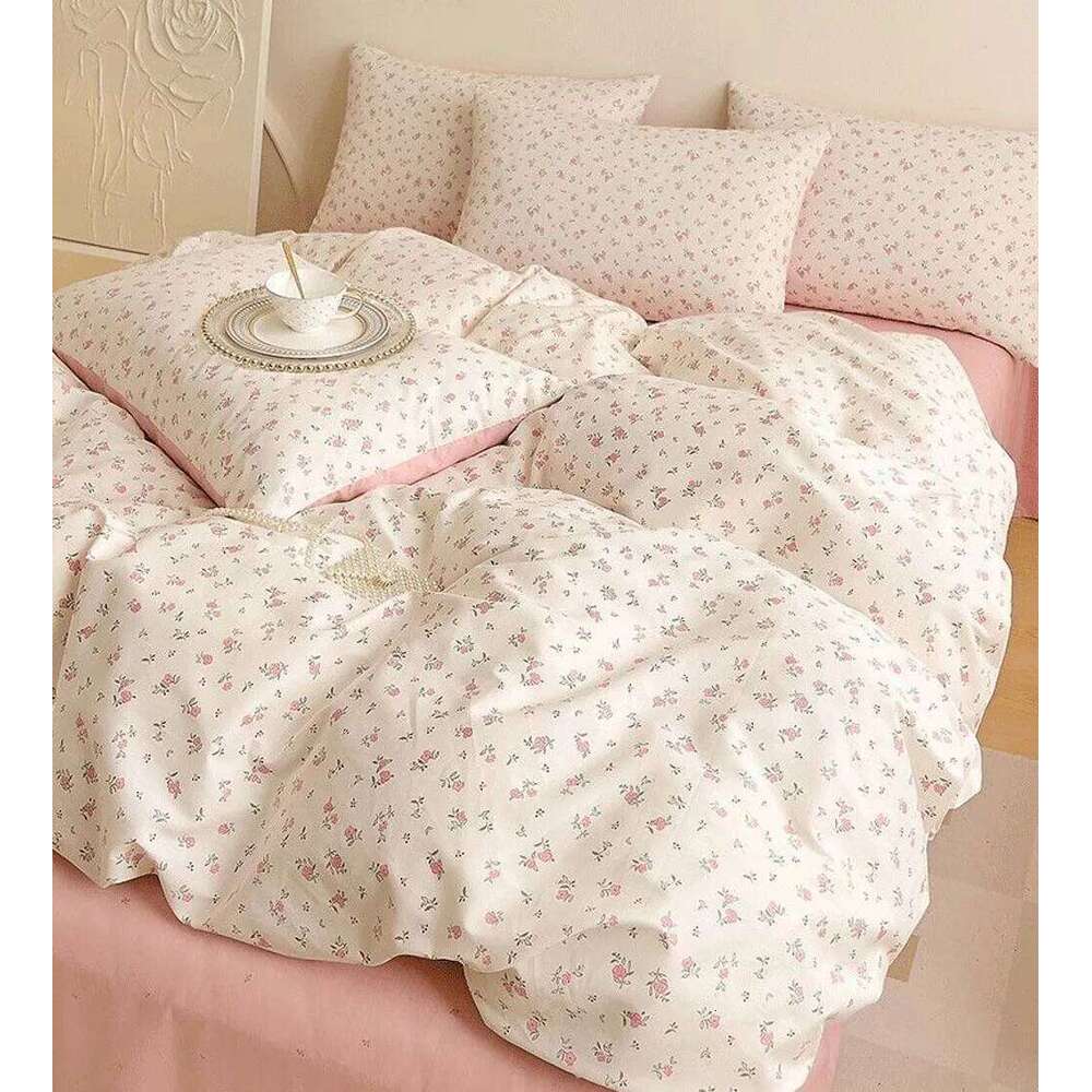 Ins Floral Bedding Set Girl Favorite Pink Single Double Queen Size Duvet Cover No Filler Flat Sheet Pillowcase Home Bed Linens H260311