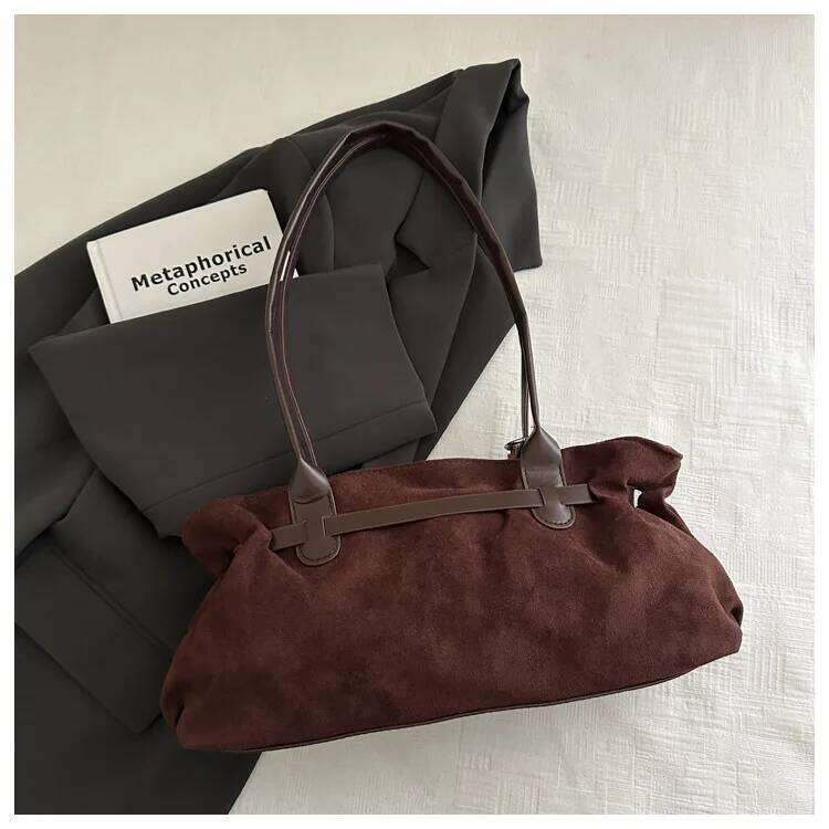 Vintage Belt Design Suede Shoulder Bags for Women Autumn Versatile Ladies Classic Handbags Large Capacity Female Tote Bag XJ260311
