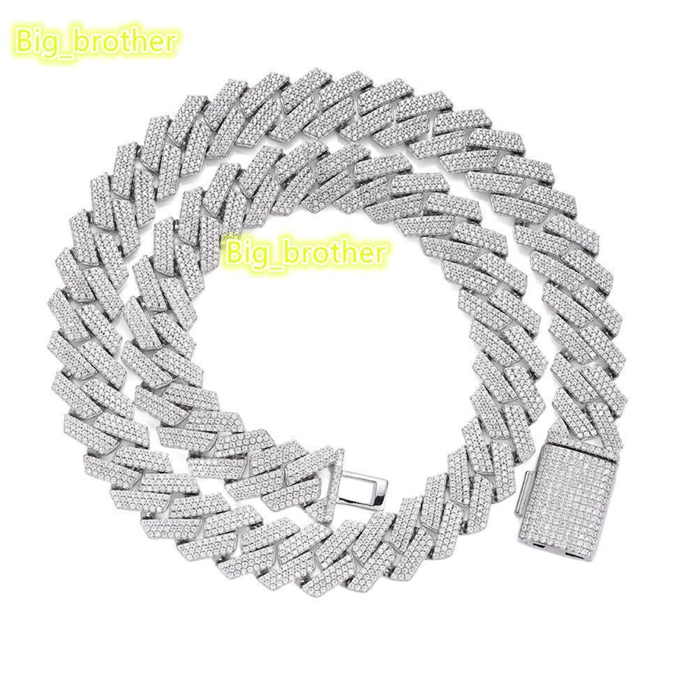 Hip Hop Jewelry 2 Rows 12mm Gold Plated Ice Out Vvs Moissanite Diamond 925 Sterling Silver Cuban Link Chain Necklace