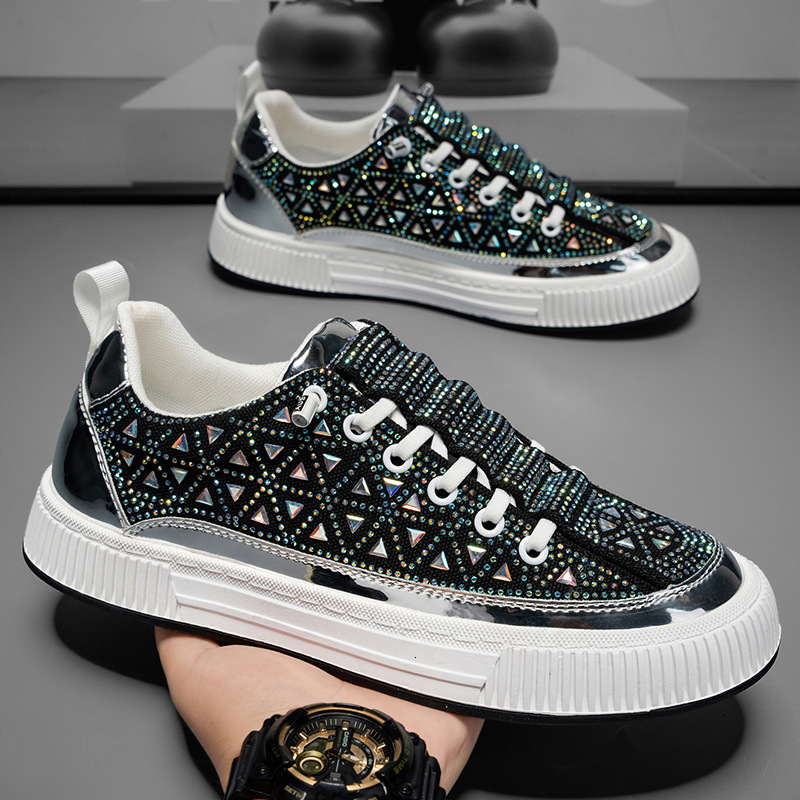 Luxurious Single-heel Luxury Men's Shoes - Bright All-diamond Color Sport And Casual Shoes - Teenage Punk-style Shiny And Fiery Diamond-encrusted