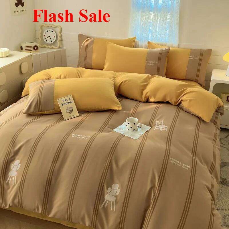 New class A milk 6D three-dimensional printing four-piece set small fresh washed cotton bed sheet quilt cover H260311