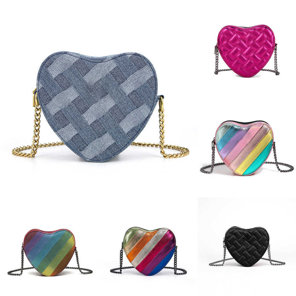 Heart Bags Designer Women Bag Rainbow Purses Y2k Denim Woman Handbag Colorful Luxury Designers Shoulder Cross Body Bag Chain Wallet 240626
