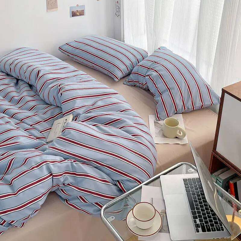 Simple Pure Cotton Home Textile Blue Striped Duvet Cover Sheet Pillowcase Ins Style Bed Linens Bedding Set H260311