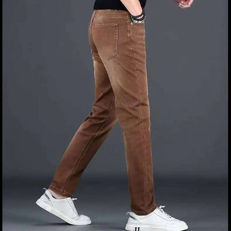 New Men's Denim Pants High-quality Casual Brown Fashion Trend Slim Fit Easy to Match Z260225