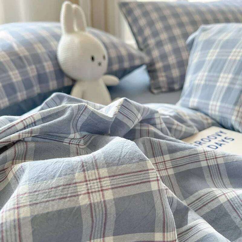 Sheets Set Plaid Style Duvet Cover Pillowcase with Bedsheets Home Bed Linen Sets Skin-friendly Bedclothes H260311