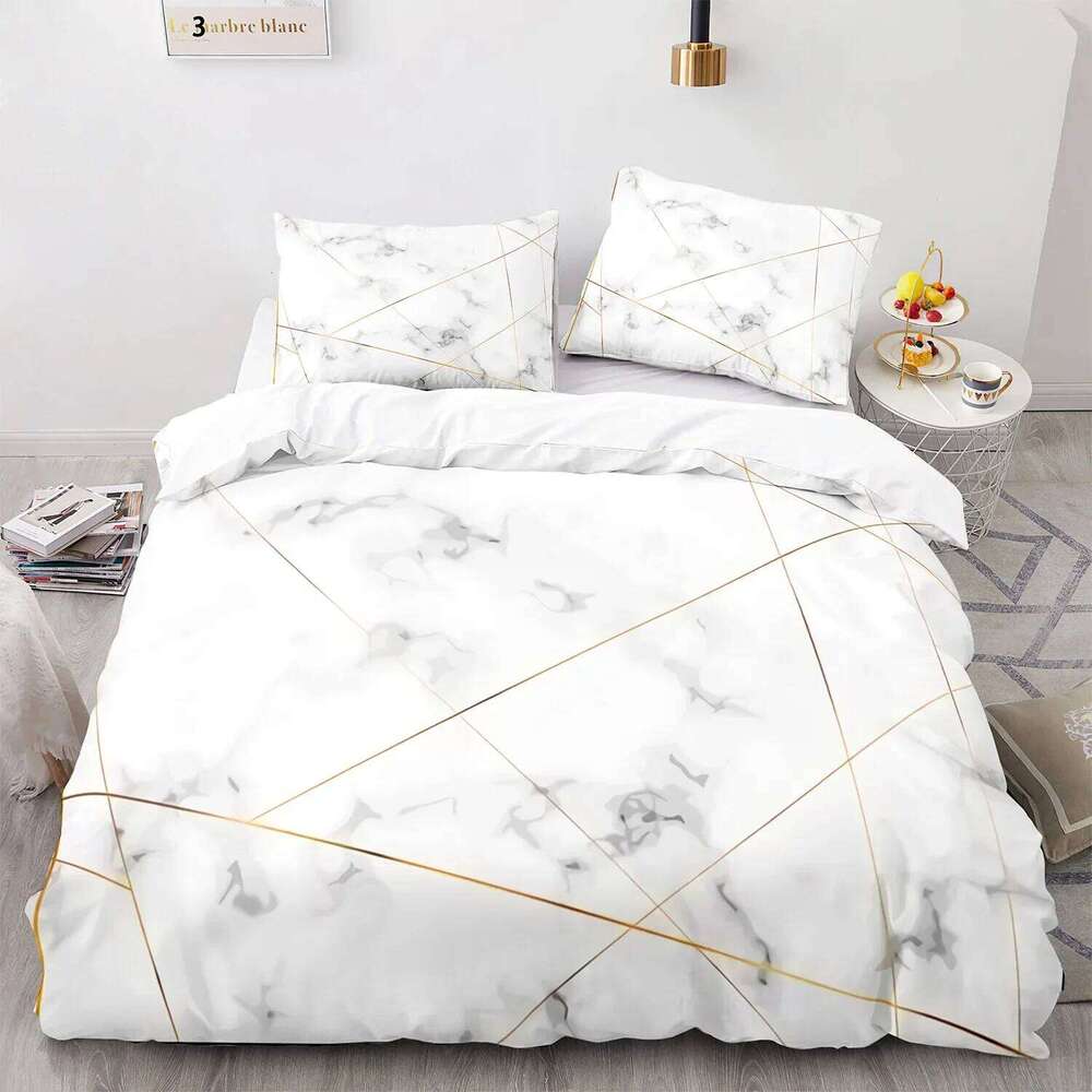 Black Gold Metallic Marble Duvet Cover Queen/King/Full/Twin Size Foil Print Glitter Bedding Set for Teen Boy Girls Men Women H260311