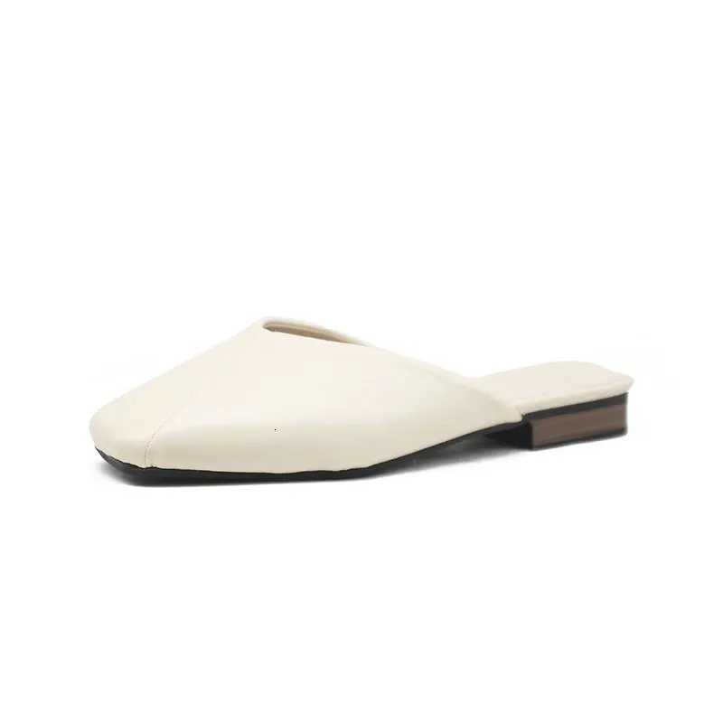 Half drag women 2025 new simple square toe grandma shoes casual coarse heel low heel slippers K260311