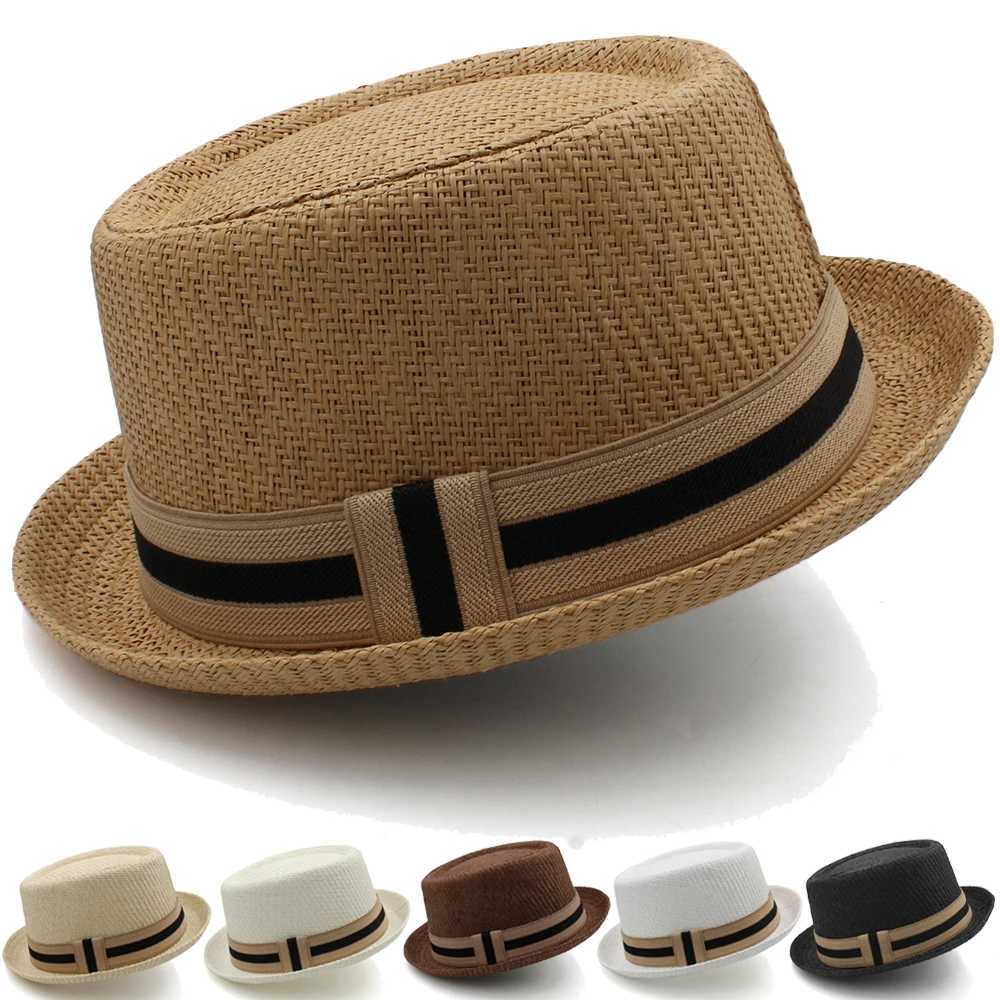 Men Wen Classical Straw Pork Pie Hats Fe Sunhats Trilby Caps Summer Boater Beach Outdoor Travel Party Size US 7 1/4 UK L X2603111