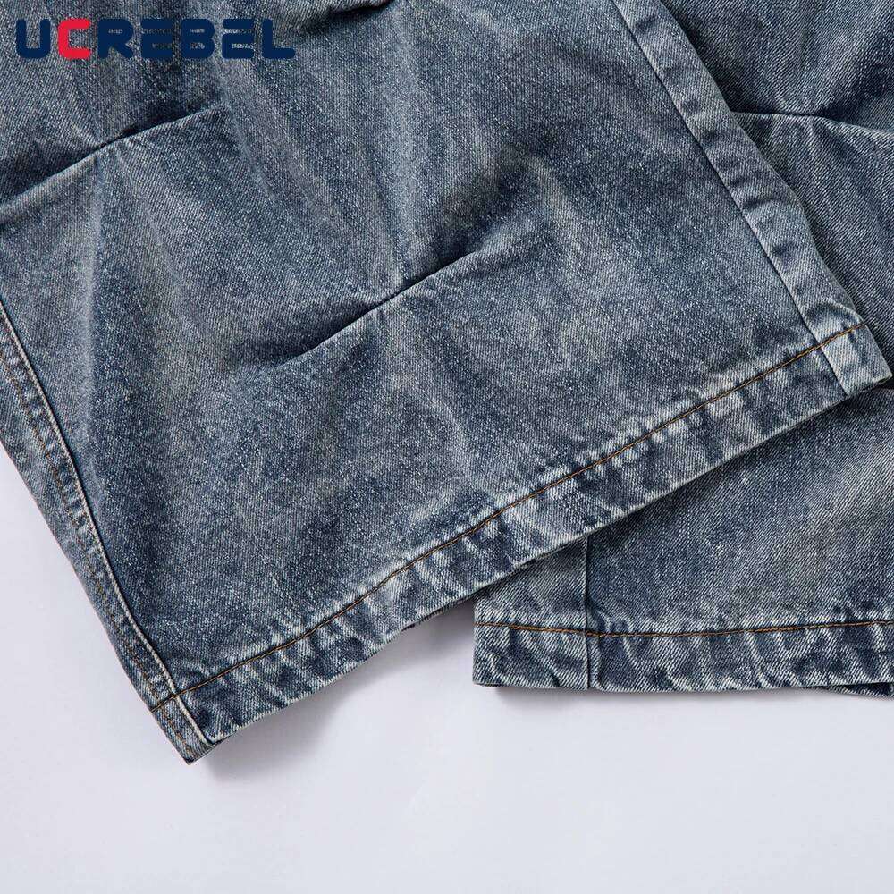Pleated Washed Distressed Jeans Mens Retro High Street Pocket Loose Wide Leg Denim Pants Men Trousers Z260225