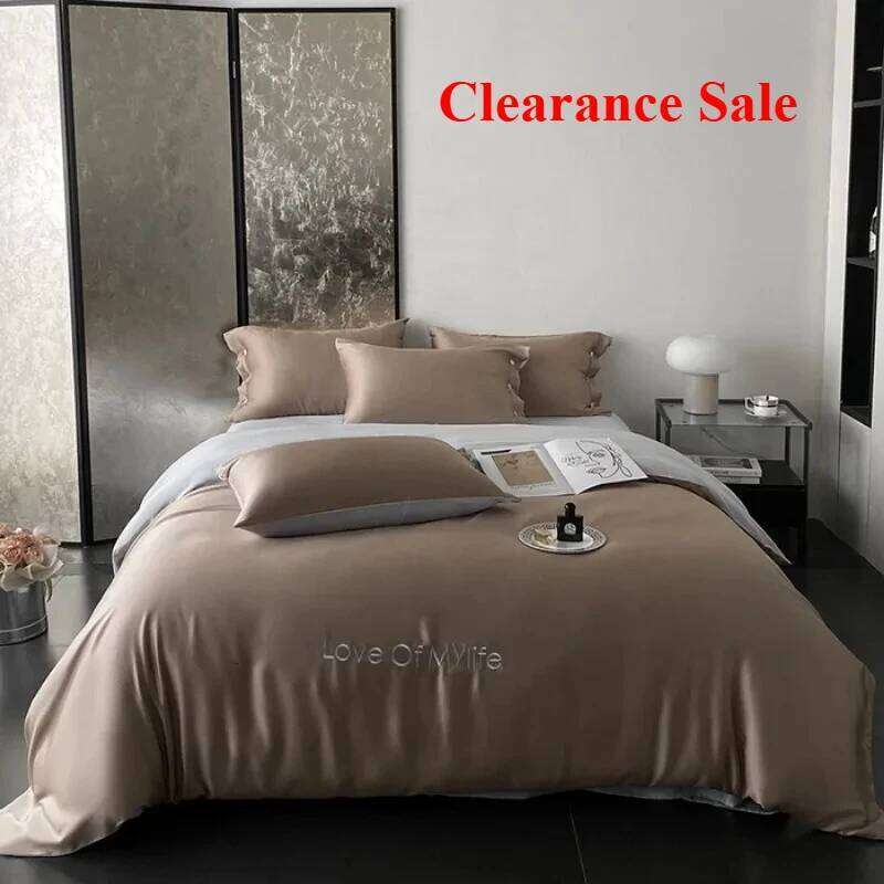 New craft ice silk printing embroidery fashionable solid color double-parcel four-piece set of sheets and bed hats H260311