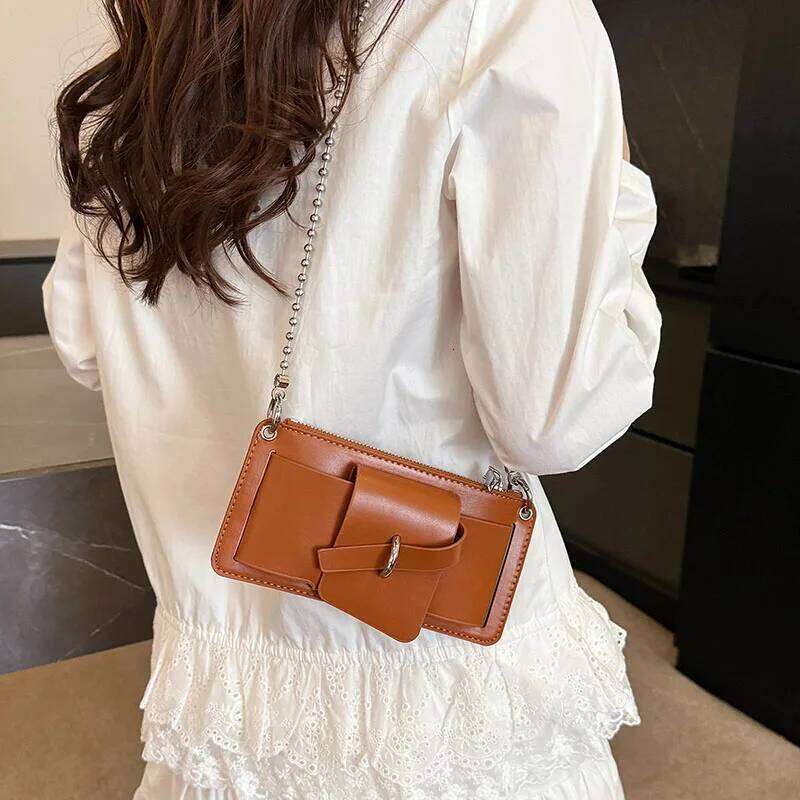 color Women PU Crossbody Bead Chain Mobile Phone Shoulder Bag Daily Commute Office Work Solid Color Handbag and Purses XJ260311