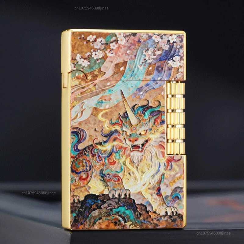 NEW 3D piano sound inflatable lighter metal color printed cigarette lighter side wheel lighter mens holiday gift N260311