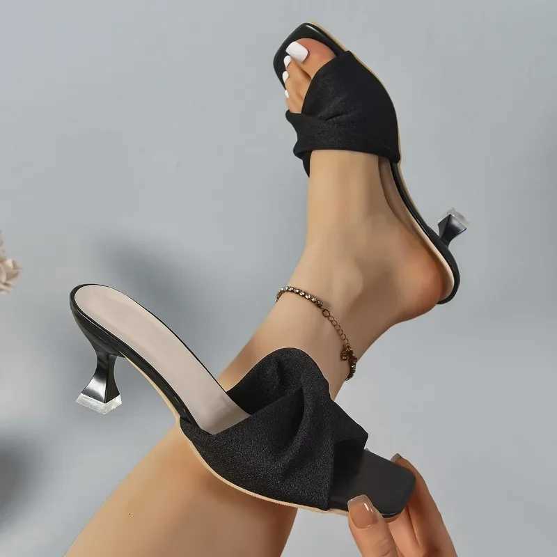 Summer Fashion Simple Ladies Dew Feet High Heels Solid Color Comfortable Casual SlippersFashion K260311