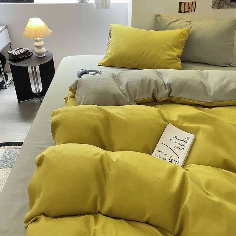Linen Duvet Cover Solid Color Twill Four-piece Washed Cotton Bed Sheet Student Dormitory Supplies Three-piece Set H260311