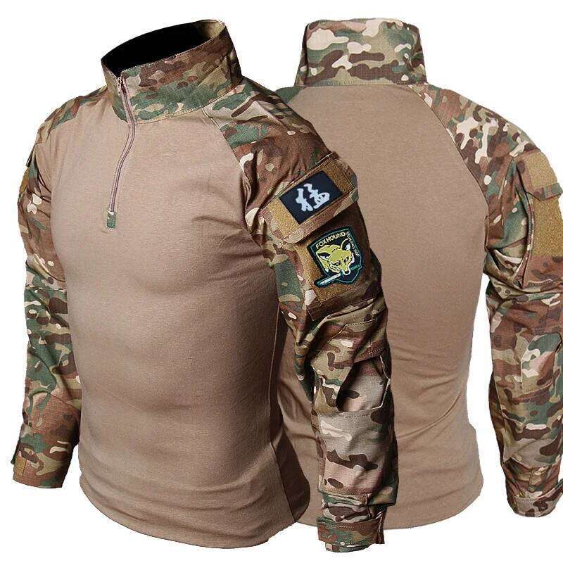 Combat Shirts Uniform Camouflage 4XL Cargo Sport Airsoft Paintball Hunting Hiking Tactical Shirt Men Waterproof Tops 26H0311