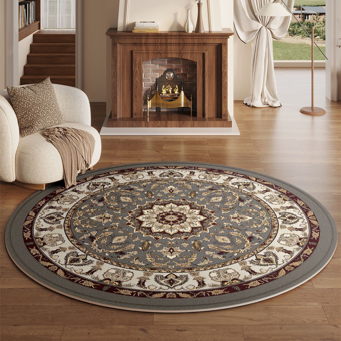 Vintage Light Luxury Bohemian Rug Round Large Grain Living Room Mat Bedroom Bedside Cloakroom Rocking Chair Pad