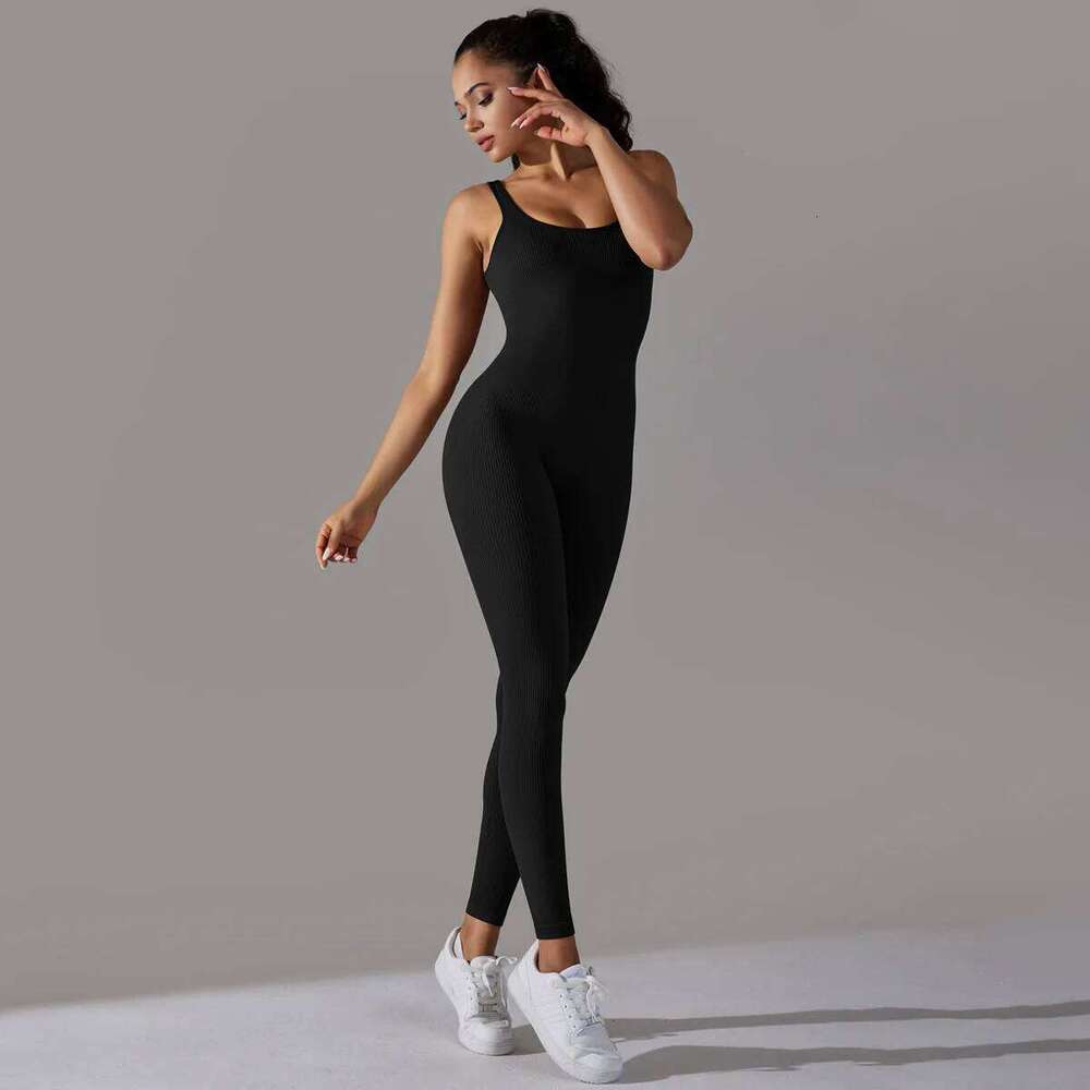 Sports Jumpsuit Screw Thread Sleeveless Bodysuit Women Seamless Set Full Seasons Casual Fitness Sporty Playsuit 26H0311