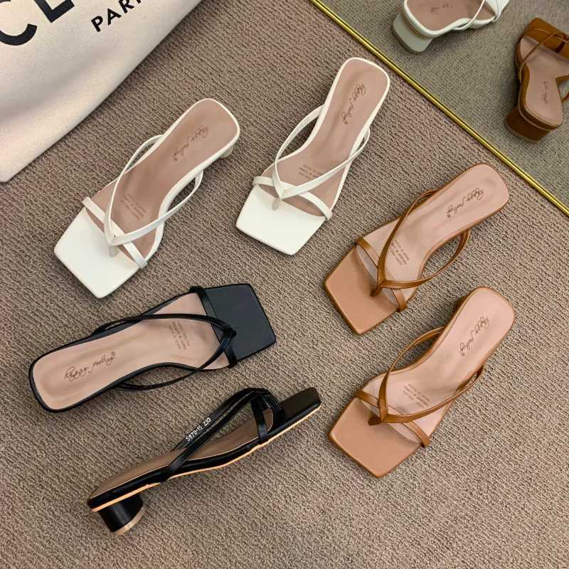 High Heels Comfortable New Summer Solid Leather Female Shoes Women Shoes Woman Fashion Cool Mules Slides Flip Flops K260311