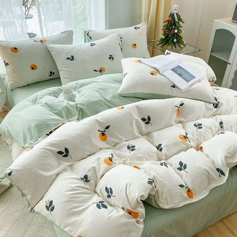 2025 new printed double-layer yarn washable four-piece floral quilt cover student dormitory bed sheet three-piece set H260311 - view 3