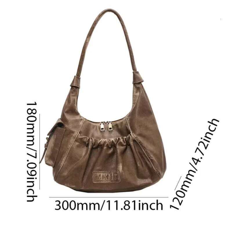 Distressed Vintage Shoulder Bags Women Pleated Y2K Design Large Capacity Retro Hobo Bag 2025 New Designer Handbags Luxury XJ260311