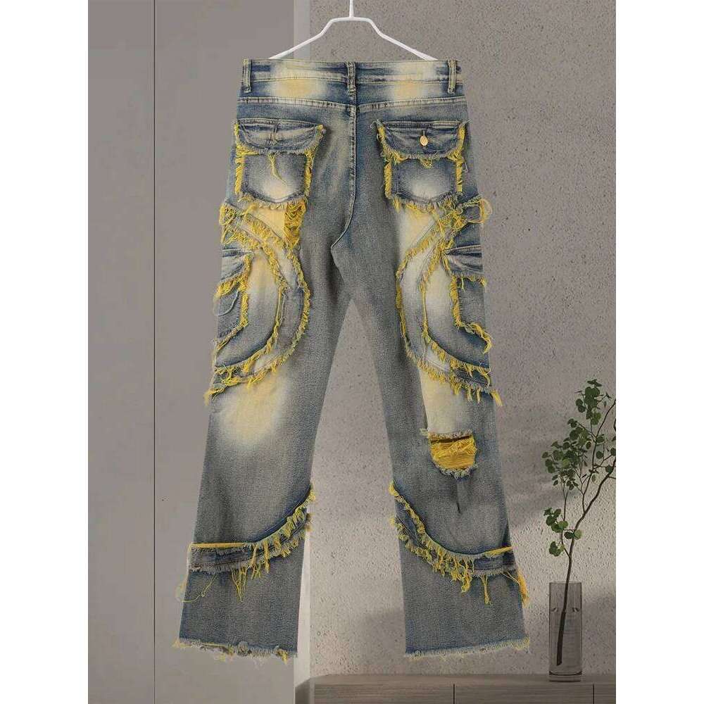 Fashion Ripped Patchwork Men's Jeans Zipper High Waist Slim Pencil Denim Pants 2025 Autumn Male Streetwear Z260225