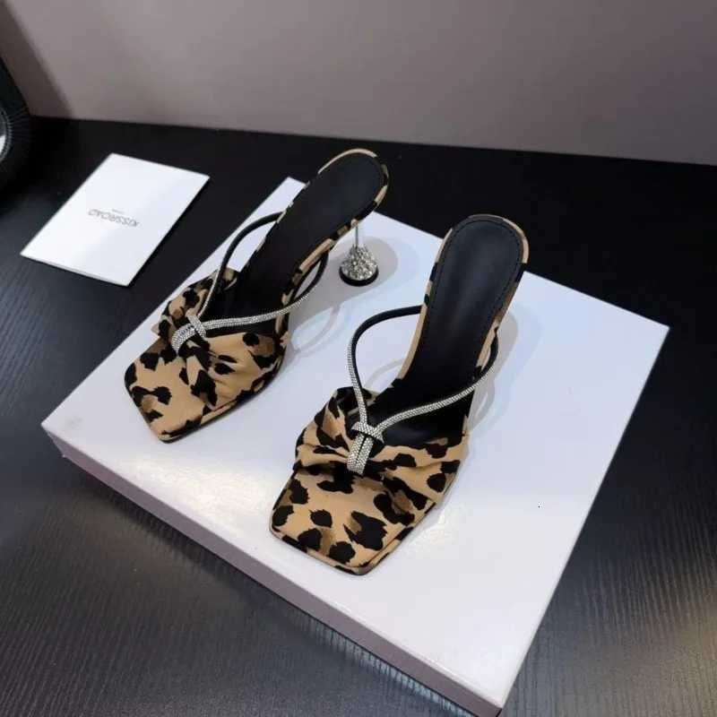 Satin Heeled Womens Shoes Summer New Square Toe Open Toe Bow Rhinestone Anti-slip Wear-resistant Outer Wear K260311