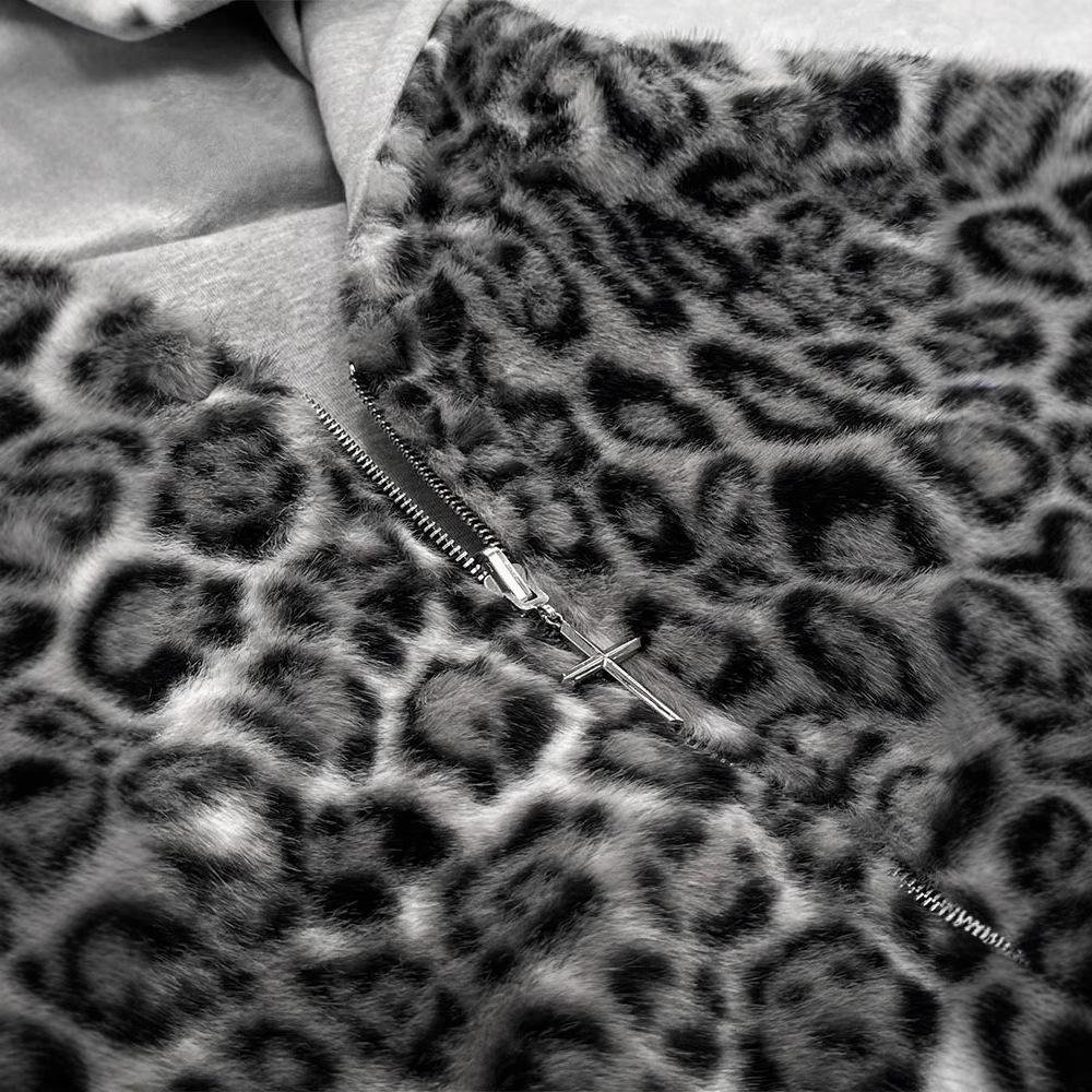 Men's Jackets fall Winter Loose retro leopard-print zipper hoodie both sides wesr Hoodie Collar Unisex High Street Streetwear Y2K