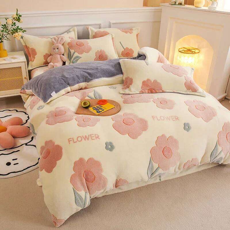 Thick Fleece Warm Flannel Coral Winter Duvet Cover Sided Velvet Bedding Set Single Double Queen King Size Quilt cover H260311