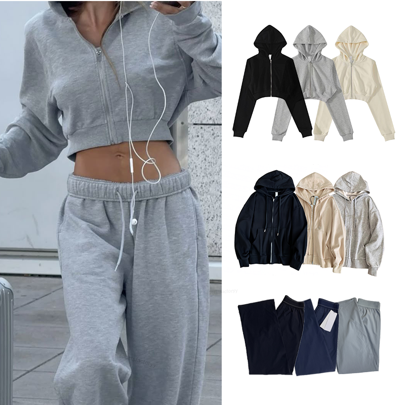 Women Yoga Clothes Set Zip Up Crop Hoodie Stylish Activewear Exercise Sweatpants Gym Sportswear Designed for Comfortable aloismness women clothes sets